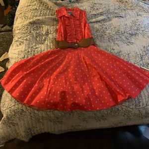 cute pink dress with beige polka dots